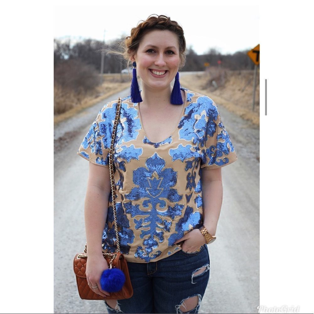 Tracy Reese Neiman Marcus Target Blue Sequin Top